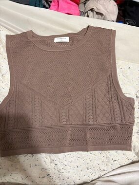 Babaton Taupe Knit Sleeveless Crop Top